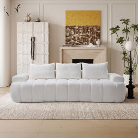 100" Extra Large Curved Front Compressed Sectional Sofa, 3-Seat Cloud-Like Boucle Couch with High Resilience Foam, Easy to Move & Ship