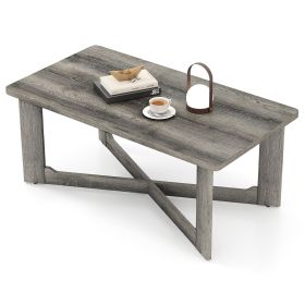 Rectangle Coffee Table Rubber Wood Base with X-Shaped Base