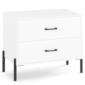 Modern Wooden 2-Drawer Nightstand with Metal Legs and Handles