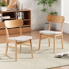 [Video] Set of 2 Dining Chairs - Fabric Cushioned Seat, Solid Rubberwood Legs, Light Beige (same sku: 58925.00LBE)