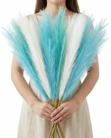 8 Pcs Teal Blue Faux Pampas Grass Decor 35' Fluffy Fake Colored Pampas Grass Tall White Pampas Grass Stems Large Flower Arrangement Floor Vase Fi