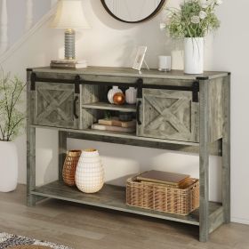 Farmhouse Entryway Table with Drawers, 46" Console Table with Sliding Barn Door, Wood Rustic Sofa Table with Adjustable Shelf for Living Room, Fo