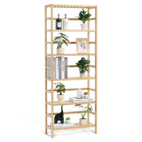 6-Tier Bamboo Shelf, Open Wood Bookshelf, Display Storage Rack Organizer, Freestanding Flower Plant Stand