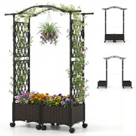 5 FT Self-Watering Planter Boxes With Lattice Trellis And Roof For Outdoor Application, Such As Balcony, Deck, Patio, And Garden (Option: Brown)