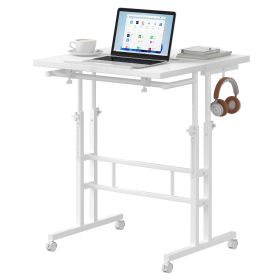 24Inch Manual Height Adjustable Split Top Standing Desk on Wheels - Sit-Stand Workstation with Rolling Base (Color: White)