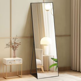 58"x19" Full Length Mirror with Stand Floor Mirror with Aluminum Alloy Frame Body Wall-Mounted Mirrors For Bedroom Bathroom (Color: Black-rect-59IN)
