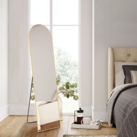 58"x19" Full Length Mirror with Stand Floor Mirror with Aluminum Alloy Frame Body Wall-Mounted Mirrors For Bedroom Bathroom (Color: Gold-arched-59IN)
