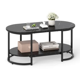 Marble Coffee Table with Open Storage Shelf (Color: Black)