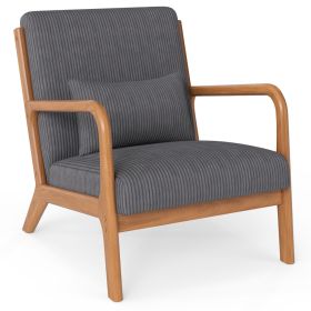 Accent Chair Corduroy Upholstered Lounge Chair with Lumbar Pillow (Color: Gray)