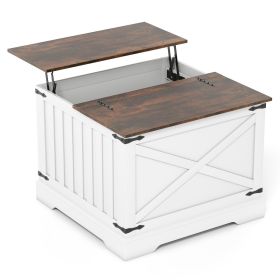 Farmhouse Lift Top Coffee Table with Hidden Storage Compartment (Color: Rustic Brown)