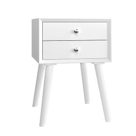Mid-Century Wooden Multipurpose End Table with 2 Storage Drawers (Color: White)