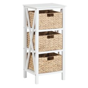 4-Tier Nightstand with 3 Seagrass Baskets Narrow X-Design-4 Tier (Color: White)