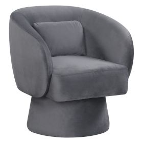 Swivel Accent Chair Upholstered Barrel Chair with Curved Back and Removable Lumbar Pillow (Color: Gray)