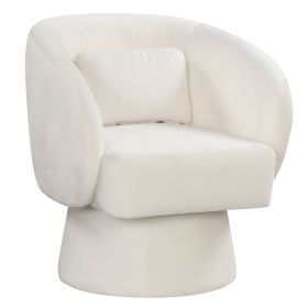 Swivel Accent Chair Upholstered Barrel Chair with Curved Back and Removable Lumbar Pillow (Color: Beige)