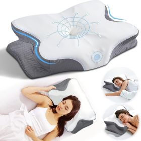 Cervical Neck Pillow for Pain Relief, Ergonomic Memory Foam Pillows for Sleeping, Neck Support Pillows for Sleeping with Pillowcase (Color: White Gray)
