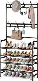 Coat Rack Shoe Rack With Storage Shelf Freestanding with 8 Hooks for Entryway Bedroom Closet 4 Tier (size: Black   4Tiers)