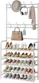 Coat Rack Shoe Rack With Storage Shelf Freestanding with 8 Hooks for Entryway Bedroom Closet 4 Tier (size: White   4Tiers)