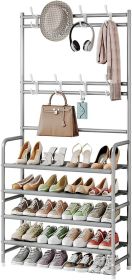 Coat Rack Shoe Rack With Storage Shelf Freestanding with 8 Hooks for Entryway Bedroom Closet 4 Tier (size: Grey    4Tiers)