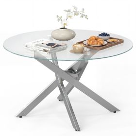 Glass Coffee Table Round Clear Center Table with Tempered Glass Top (Color: Sliver)
