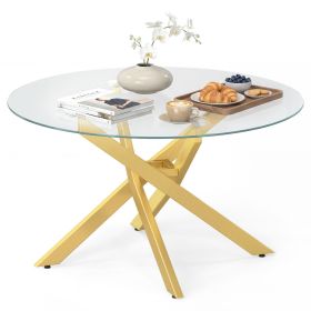 Glass Coffee Table Round Clear Center Table with Tempered Glass Top (Color: Gold)
