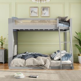 Twin over Full Bunk Bed with Shelf and LED (Color: Gray)