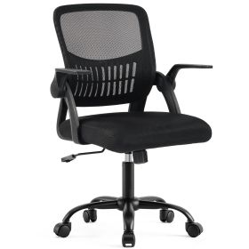 Ergonomic Office Seating - Mid-Back Desk Chairs Featuring Adjustable Height, Swivel Functionality, Flip-Up Armrests, And Lumbar Support (Color: Black)