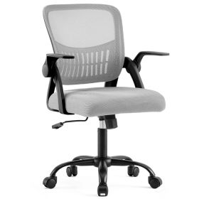 Ergonomic Office Seating - Mid-Back Desk Chairs Featuring Adjustable Height, Swivel Functionality, Flip-Up Armrests, And Lumbar Support (Color: Grey)