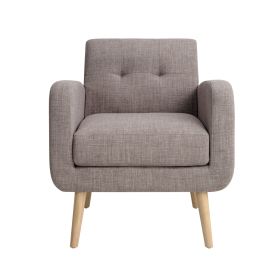 Mid-Century Modern Fabric Accent Armchair Single Sofa with Rubber Wood Legs for Living Room (Main Color: Beige, Main Material: Fabric)