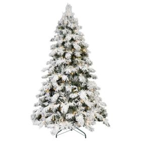 Artificial 5ft Flock LED-lit Christmas Tree With 375PE&PVC Mixed Branch Tips,Hinged Premium & Foldable Base For Indoor Holiday Decorating (Option: defaulttitle)